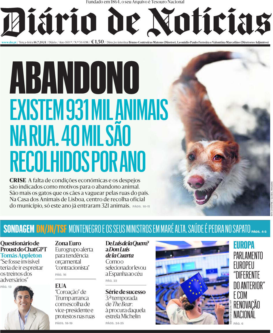 Di&aacute;rio de Not&iacute;cias: Capa da Edi&ccedil;&atilde;o de ter&ccedil;a-feira, 16 de julho 2024