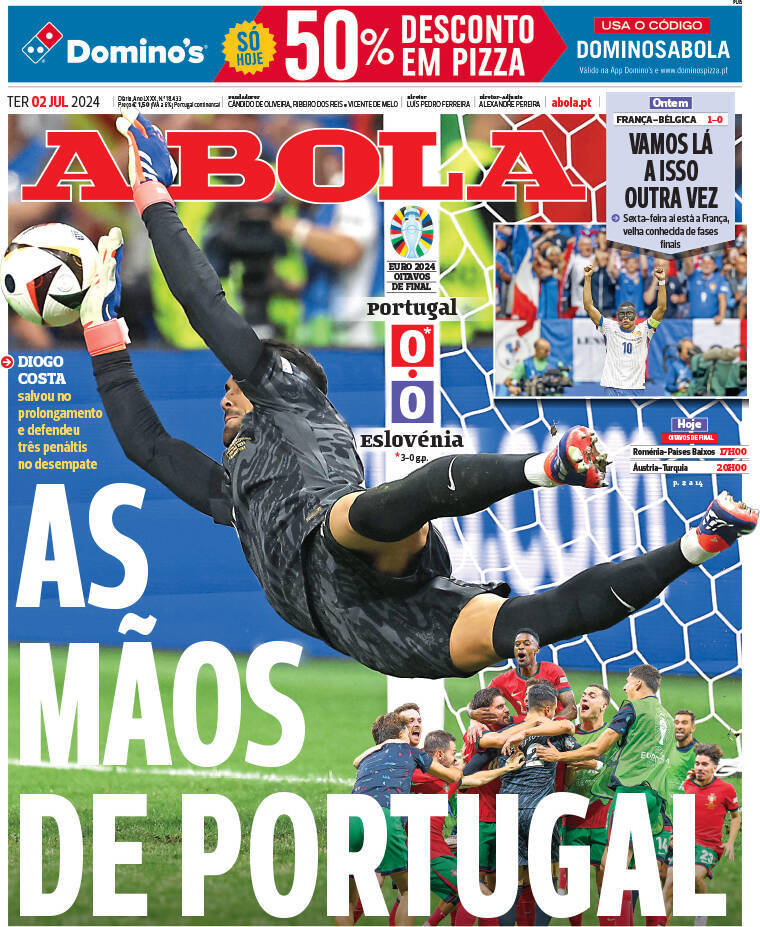 A Bola: Capa da Edi&ccedil;&atilde;o de ter&ccedil;a-feira, 02 de julho 2024