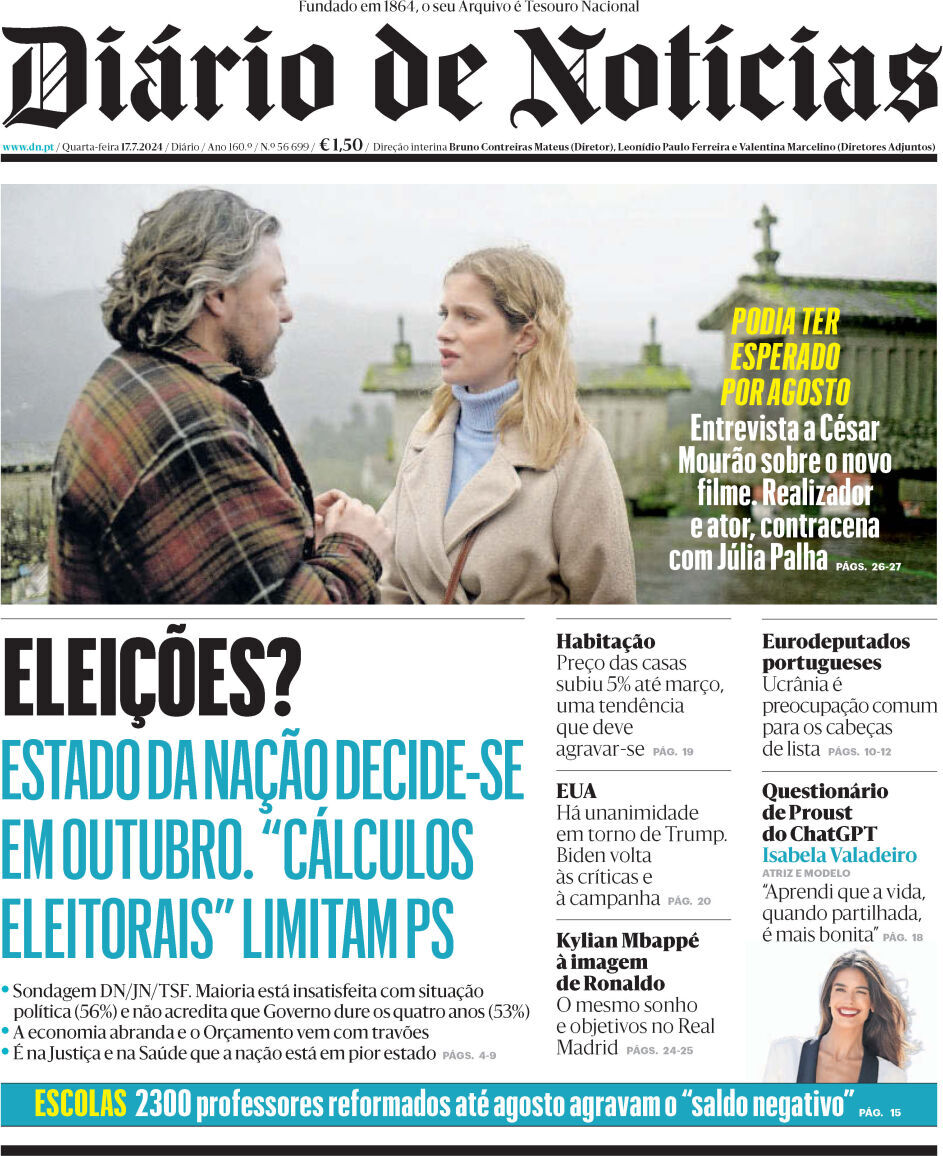 Di&aacute;rio de Not&iacute;cias: Capa da Edi&ccedil;&atilde;o de quarta-feira, 17 de julho 2024