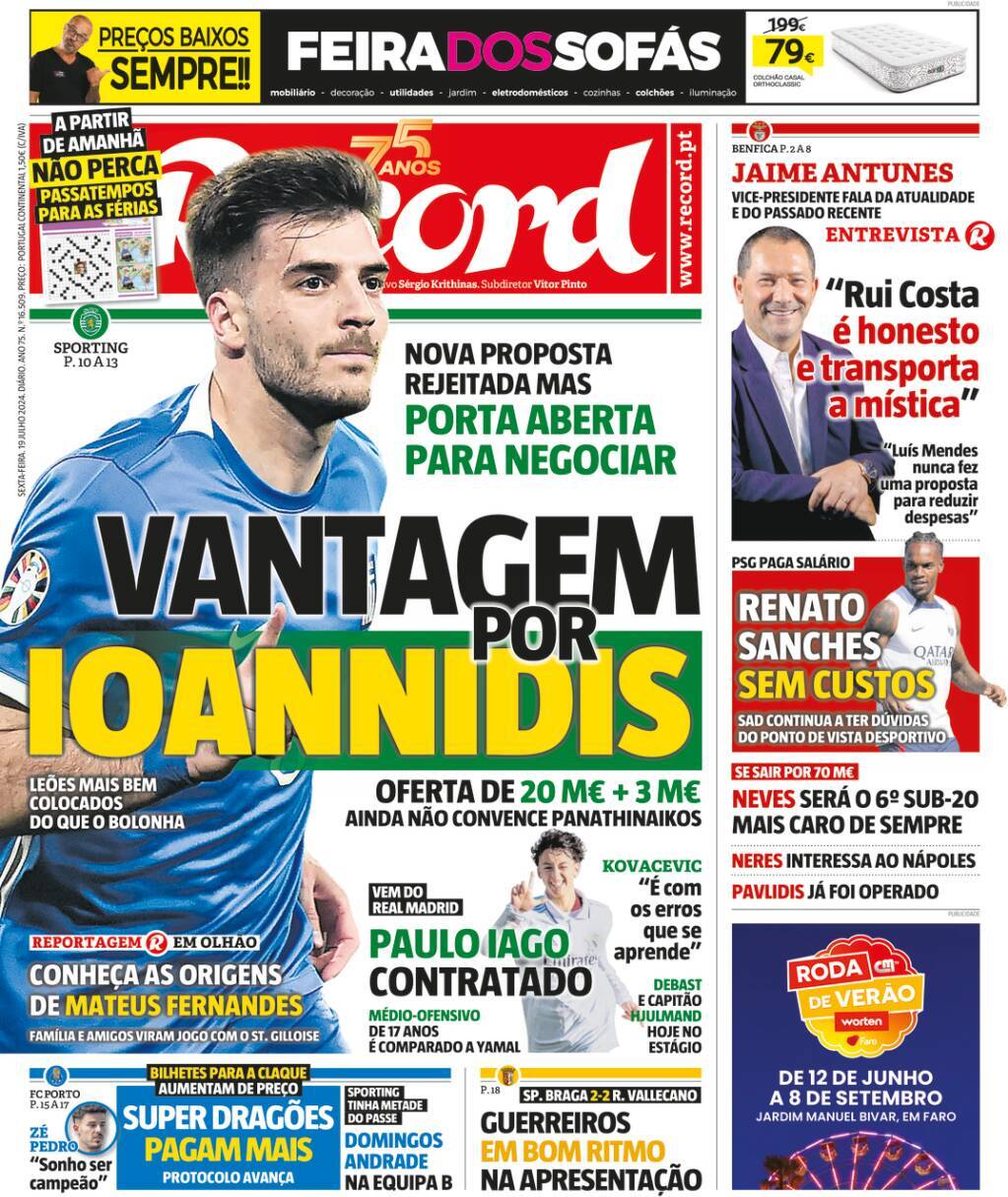Record: Capa da Edi&ccedil;&atilde;o de sexta-feira, 19 de julho 2024