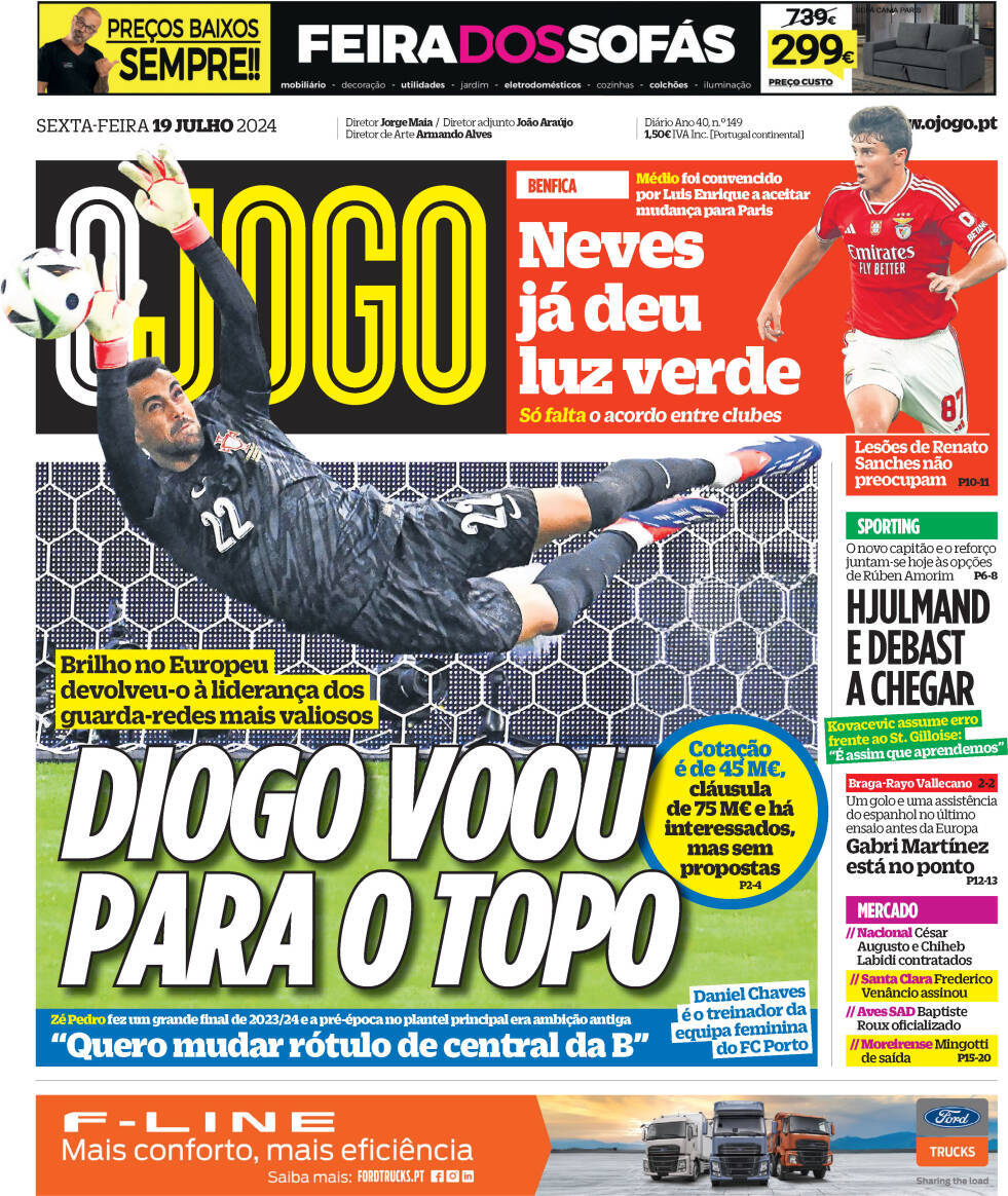 O Jogo: Capa da Edi&ccedil;&atilde;o de sexta-feira, 19 de julho 2024