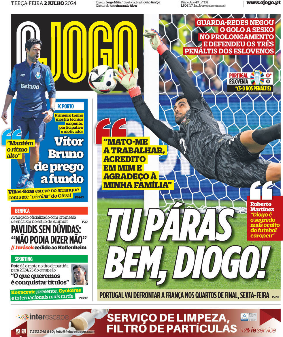 O Jogo: Capa da Edi&ccedil;&atilde;o de ter&ccedil;a-feira, 02 de julho 2024