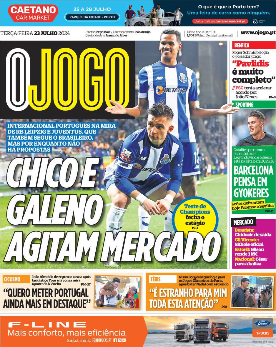 O Jogo: Capa da Edi&ccedil;&atilde;o de ter&ccedil;a-feira, 23 de julho 2024