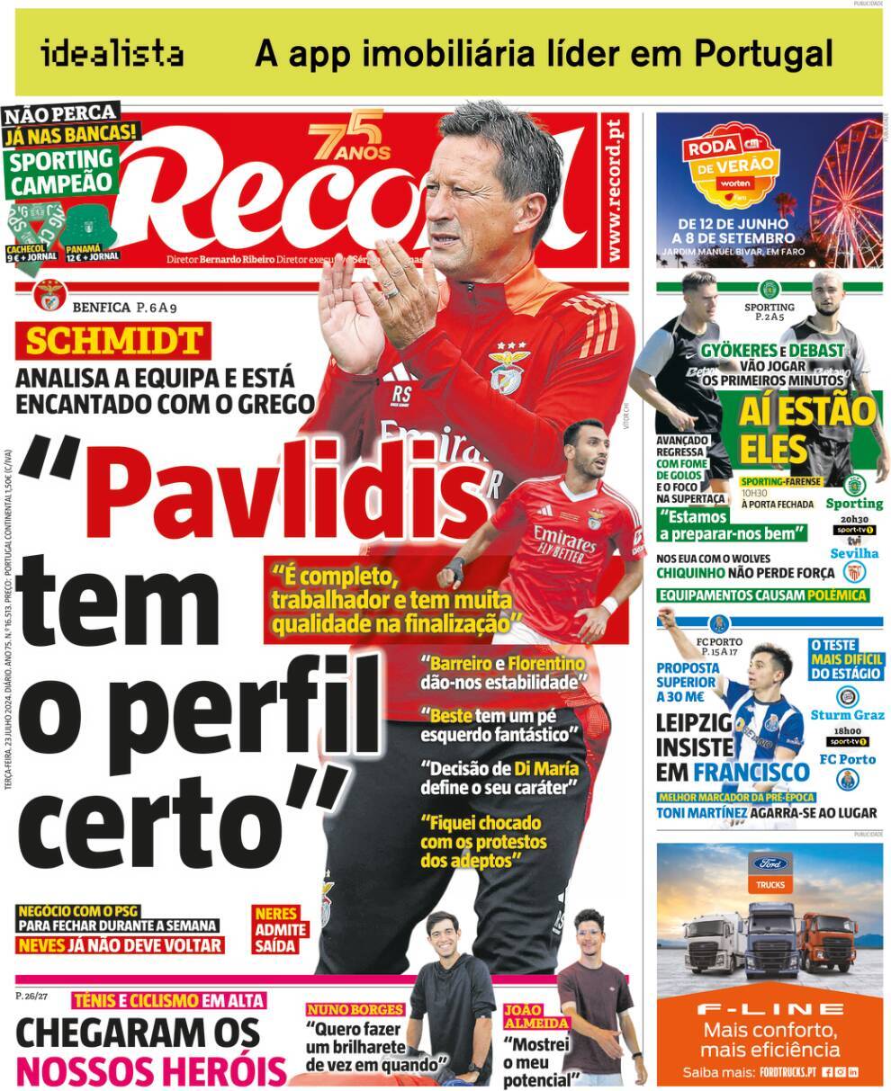 Record: Capa da Edi&ccedil;&atilde;o de ter&ccedil;a-feira, 23 de julho 2024