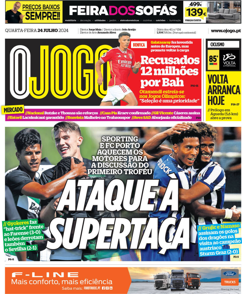O Jogo: Capa da Edi&ccedil;&atilde;o de quarta-feira, 24 de julho 2024