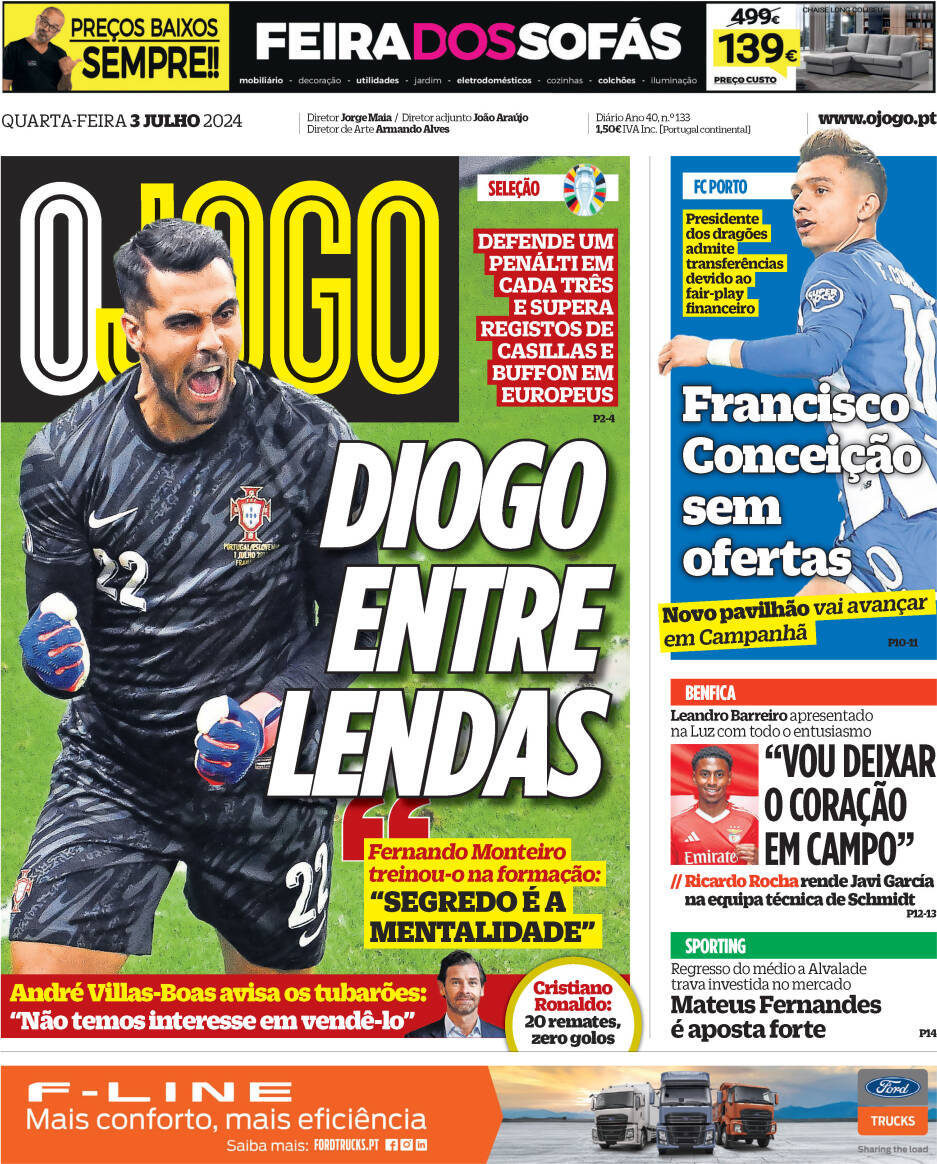 O Jogo: Capa da Edi&ccedil;&atilde;o de quarta-feira, 03 de julho 2024