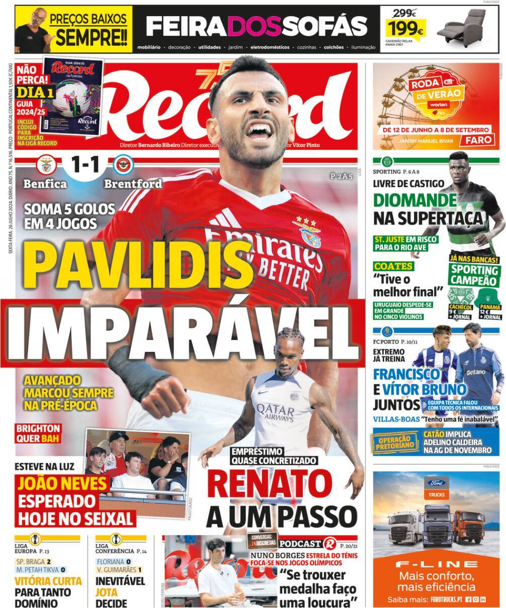 Record: Capa da Edi&ccedil;&atilde;o de sexta-feira, 26 de julho 2024