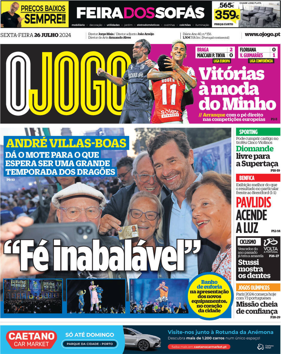 O Jogo: Capa da Edi&ccedil;&atilde;o de sexta-feira, 26 de julho 2024