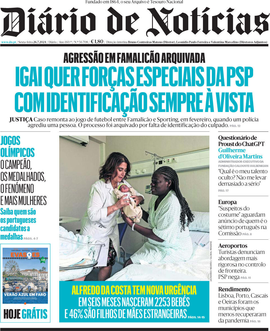 Di&aacute;rio de Not&iacute;cias: Capa da Edi&ccedil;&atilde;o de sexta-feira, 26 de julho 2024