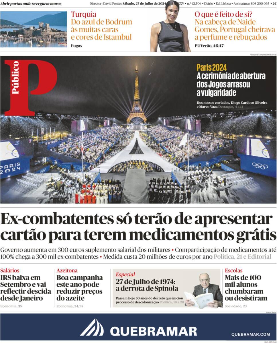 Record: Capa da Edi&ccedil;&atilde;o de s&aacute;bado, 27 de julho 2024