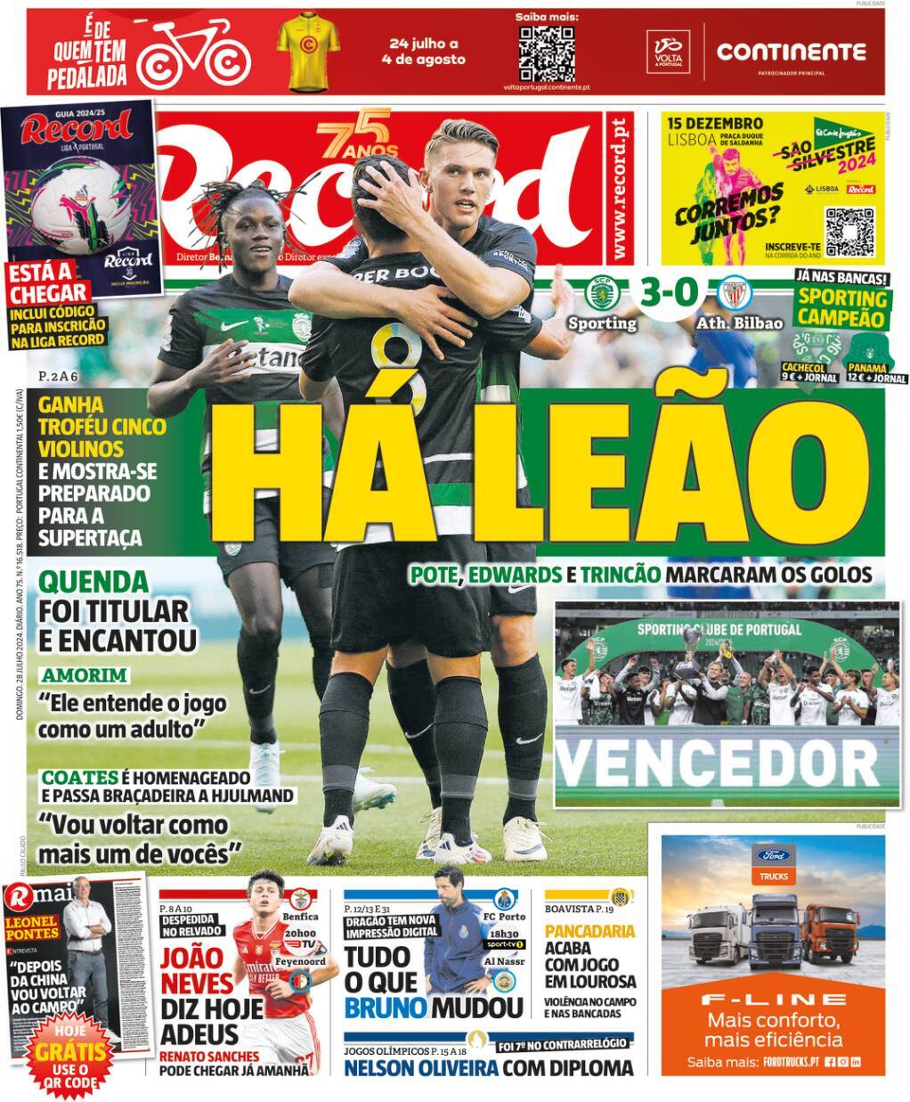 Record: Capa da Edi&ccedil;&atilde;o de domingo, 28 de julho 2024