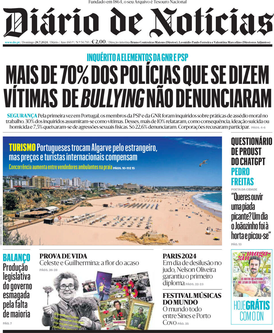 Di&aacute;rio de Not&iacute;cias: Capa da Edi&ccedil;&atilde;o de domingo, 28 de julho 2024