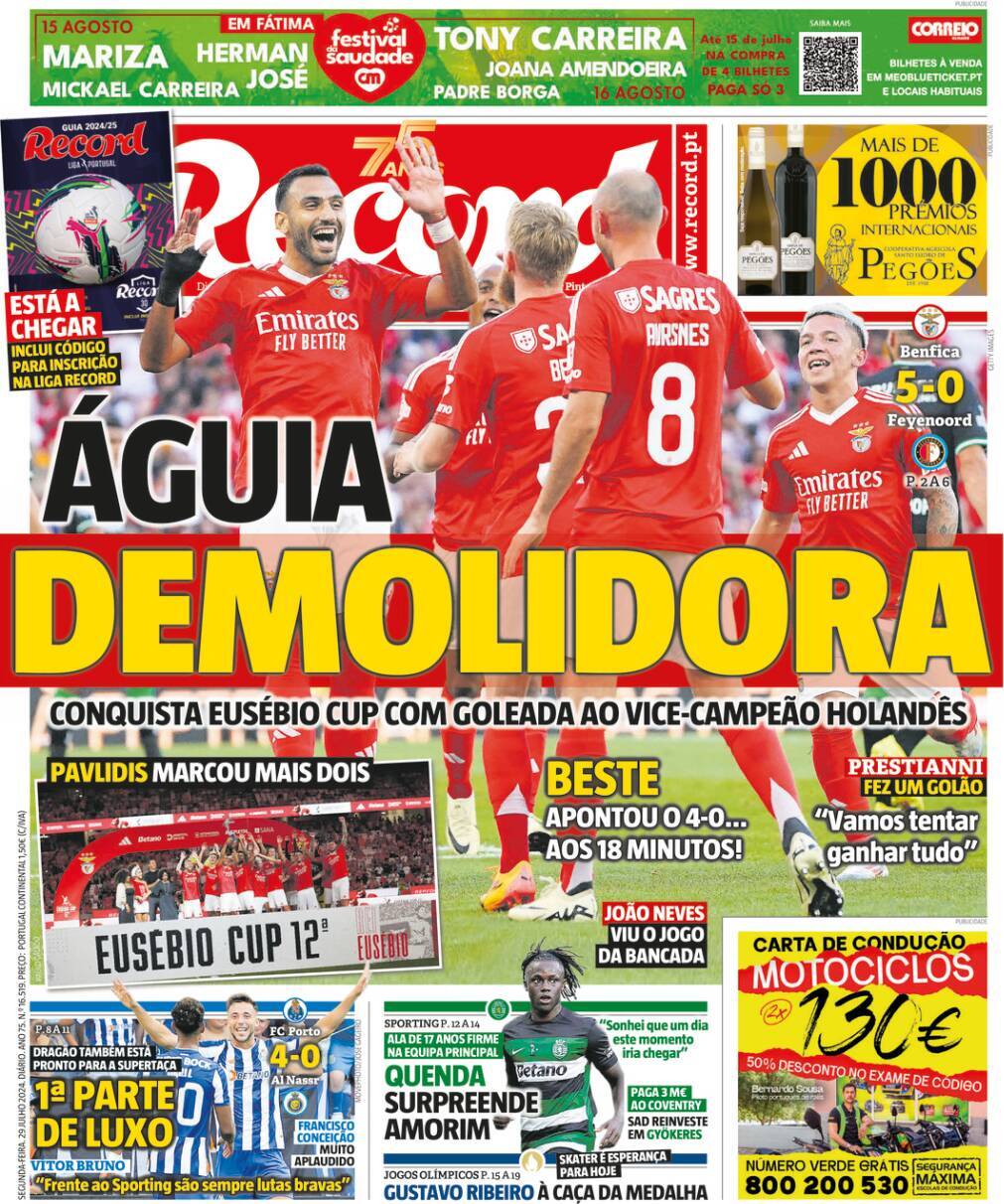 Record: Capa da Edi&ccedil;&atilde;o de segunda-feira, 29 de julho 2024