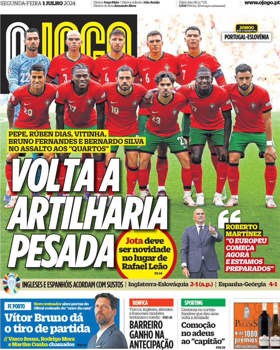 O Jogo: Capa da Edi&ccedil;&atilde;o de segunda-feira, 01 de julho 2024
