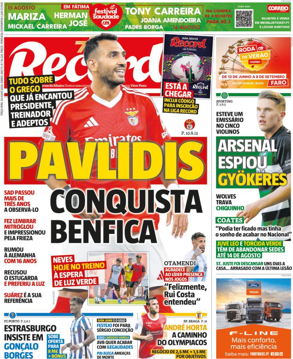 Record: Capa da Edi&ccedil;&atilde;o de ter&ccedil;a-feira, 30 de julho 2024
