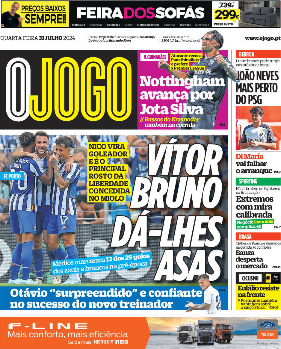 O Jogo: Capa da Edi&ccedil;&atilde;o de quarta-feira, 31 de julho 2024