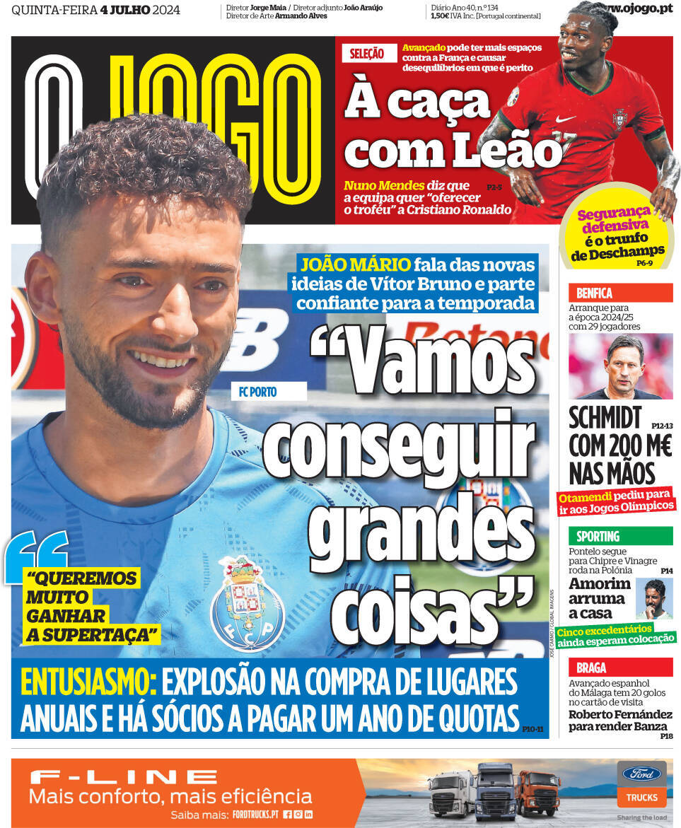 O Jogo: Capa da Edi&ccedil;&atilde;o de quinta-feira, 04 de julho 2024