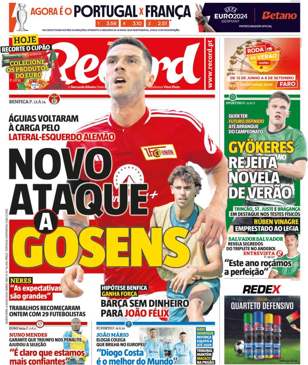 Record: Capa da Edi&ccedil;&atilde;o de quinta-feira, 04 de julho 2024