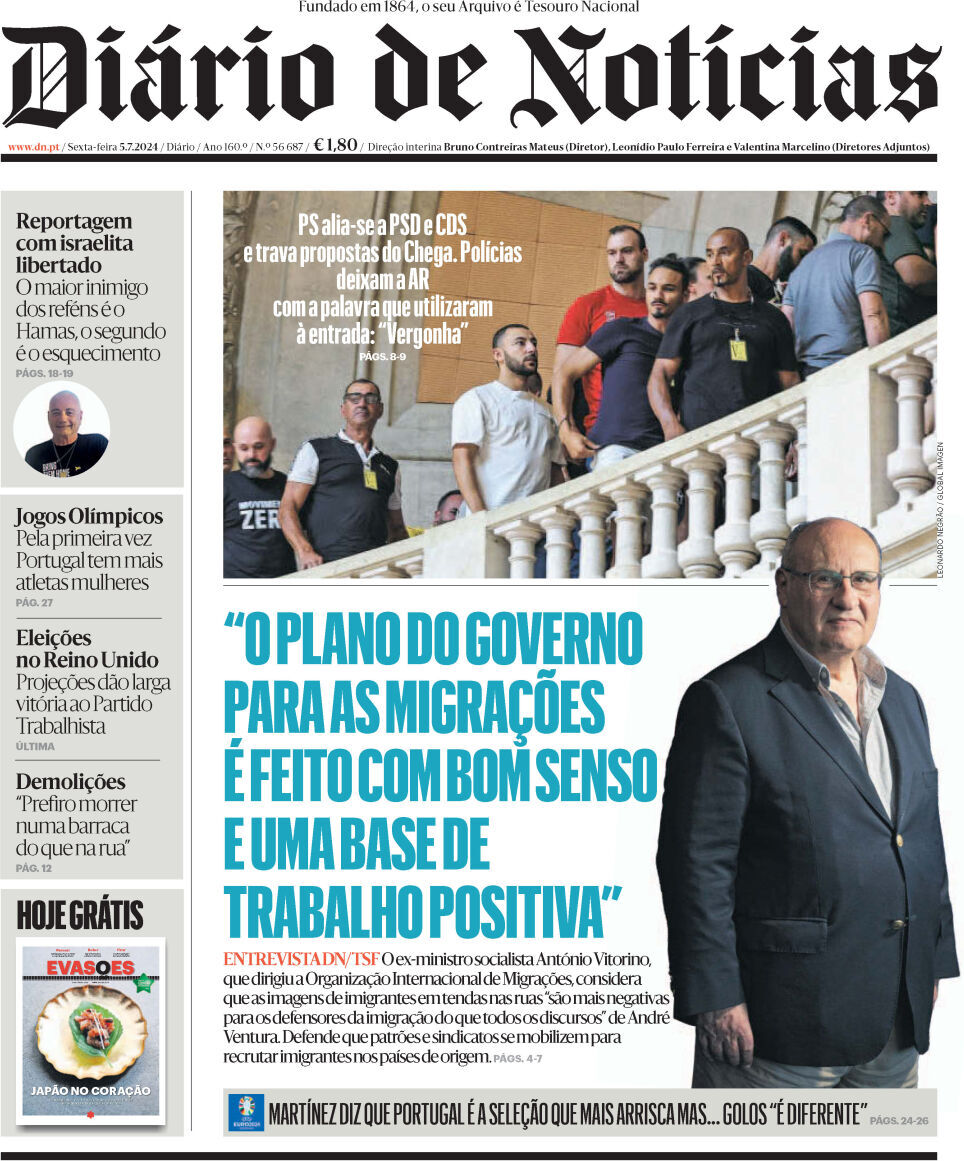 Di&aacute;rio de Not&iacute;cias: Capa da Edi&ccedil;&atilde;o de sexta-feira, 05 de julho 2024