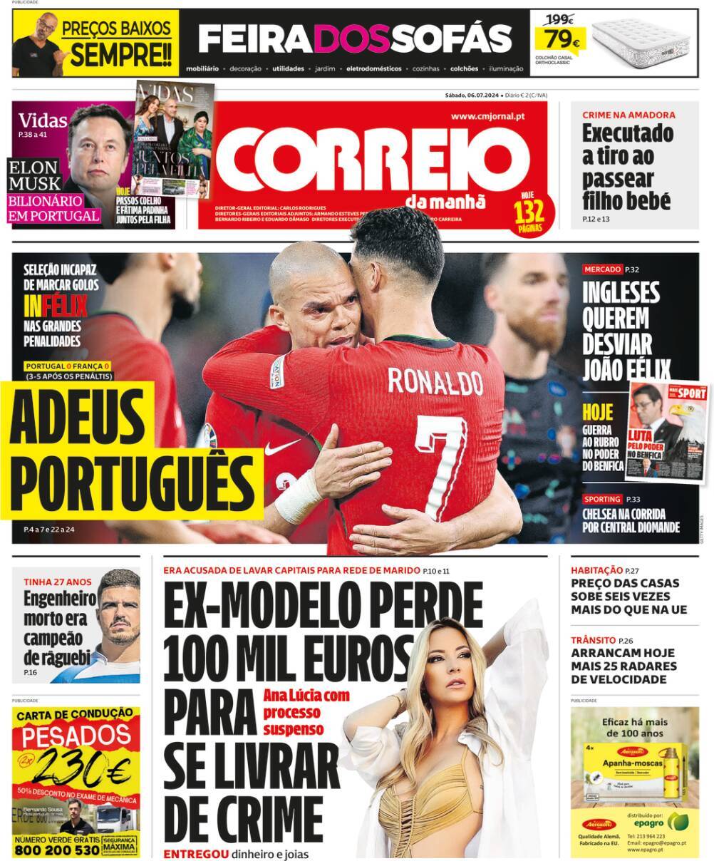 Correio da Manh&atilde;: Capa da Edi&ccedil;&atilde;o de s&aacute;bado, 06 de julho 2024