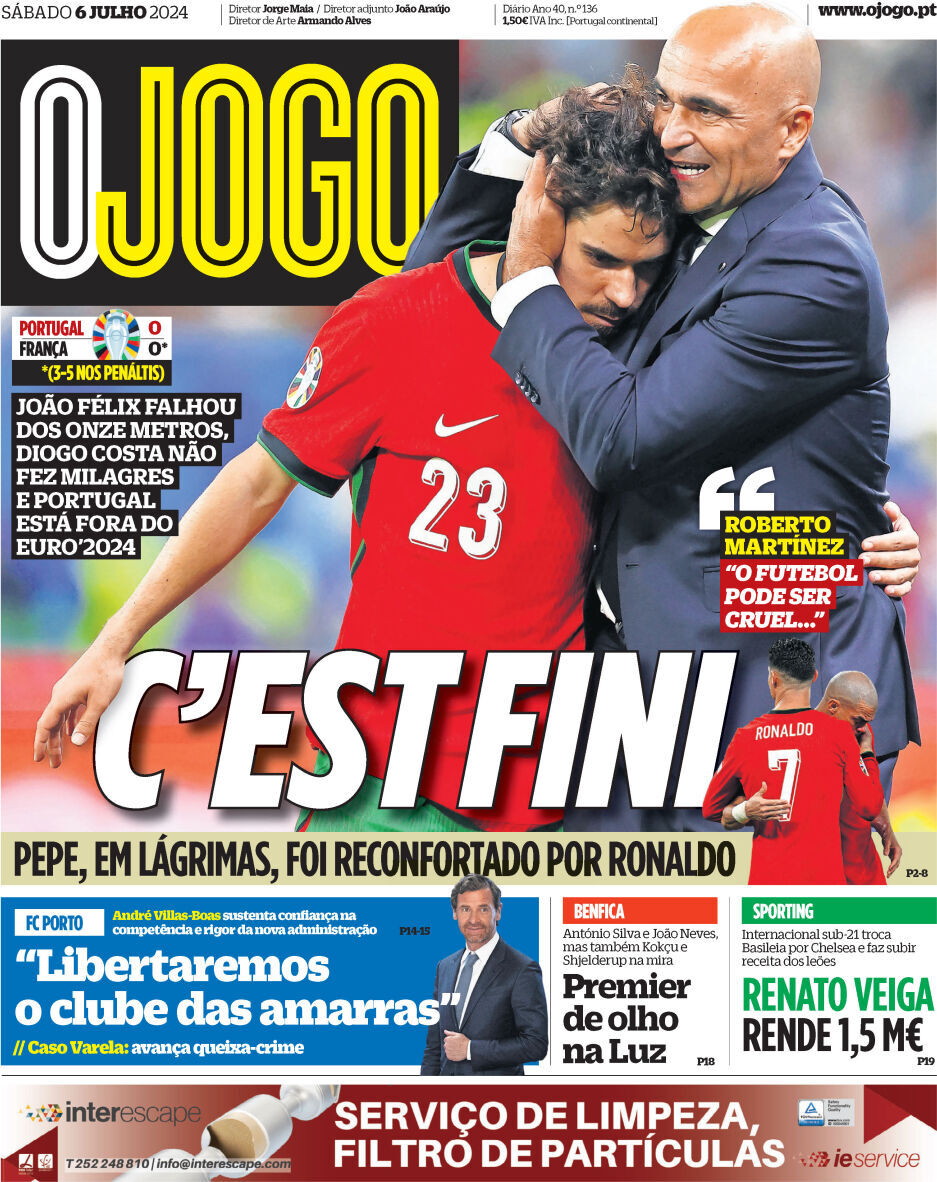 O Jogo: Capa da Edi&ccedil;&atilde;o de s&aacute;bado, 06 de julho 2024