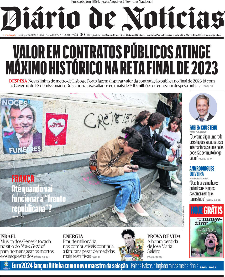 Di&aacute;rio de Not&iacute;cias: Capa da Edi&ccedil;&atilde;o de domingo, 07 de julho 2024