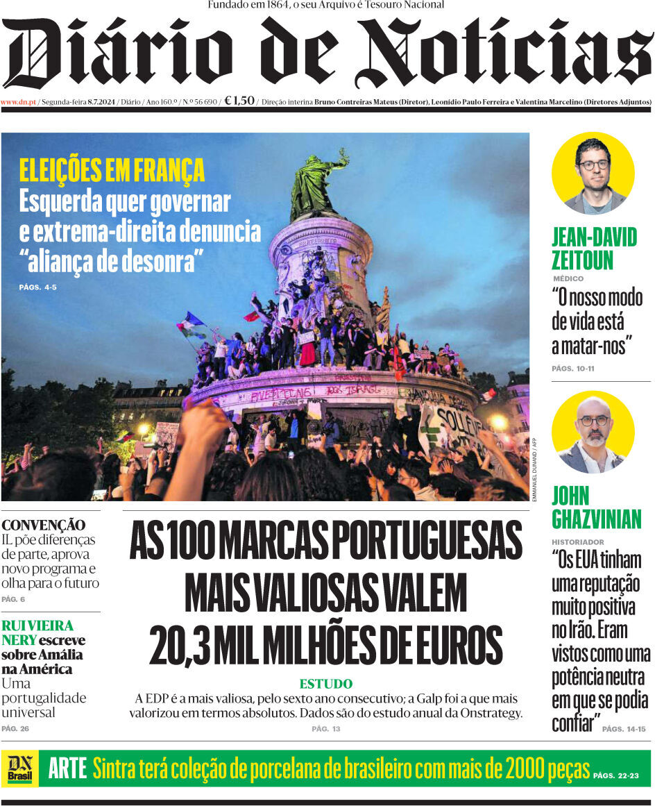 Di&aacute;rio de Not&iacute;cias: Capa da Edi&ccedil;&atilde;o de segunda-feira, 08 de julho 2024