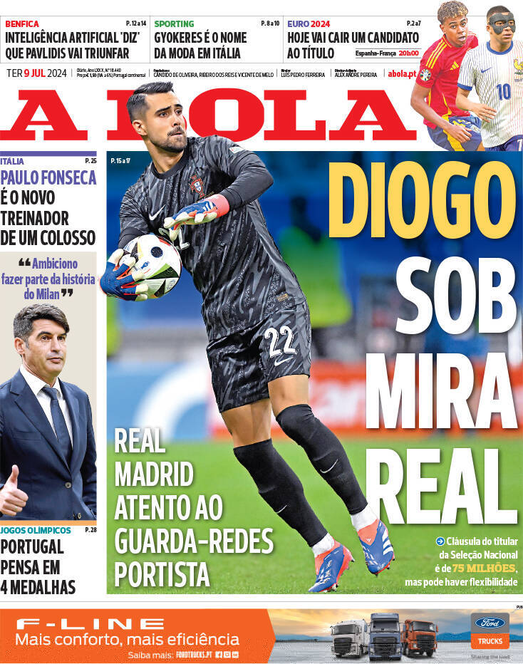 Correio da Manh&atilde;: Capa da Edi&ccedil;&atilde;o de ter&ccedil;a-feira, 09 de julho 2024