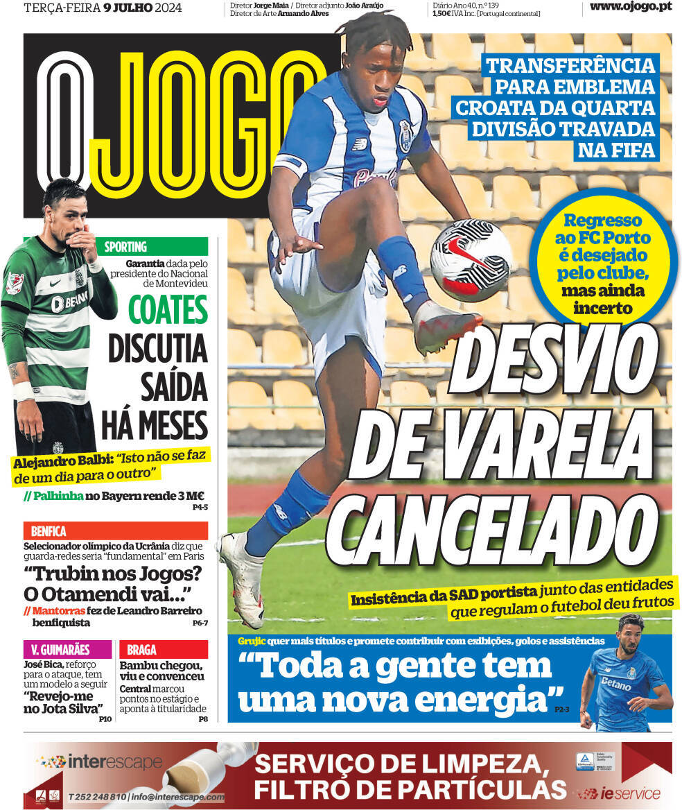 O Jogo: Capa da Edi&ccedil;&atilde;o de ter&ccedil;a-feira, 09 de julho 2024