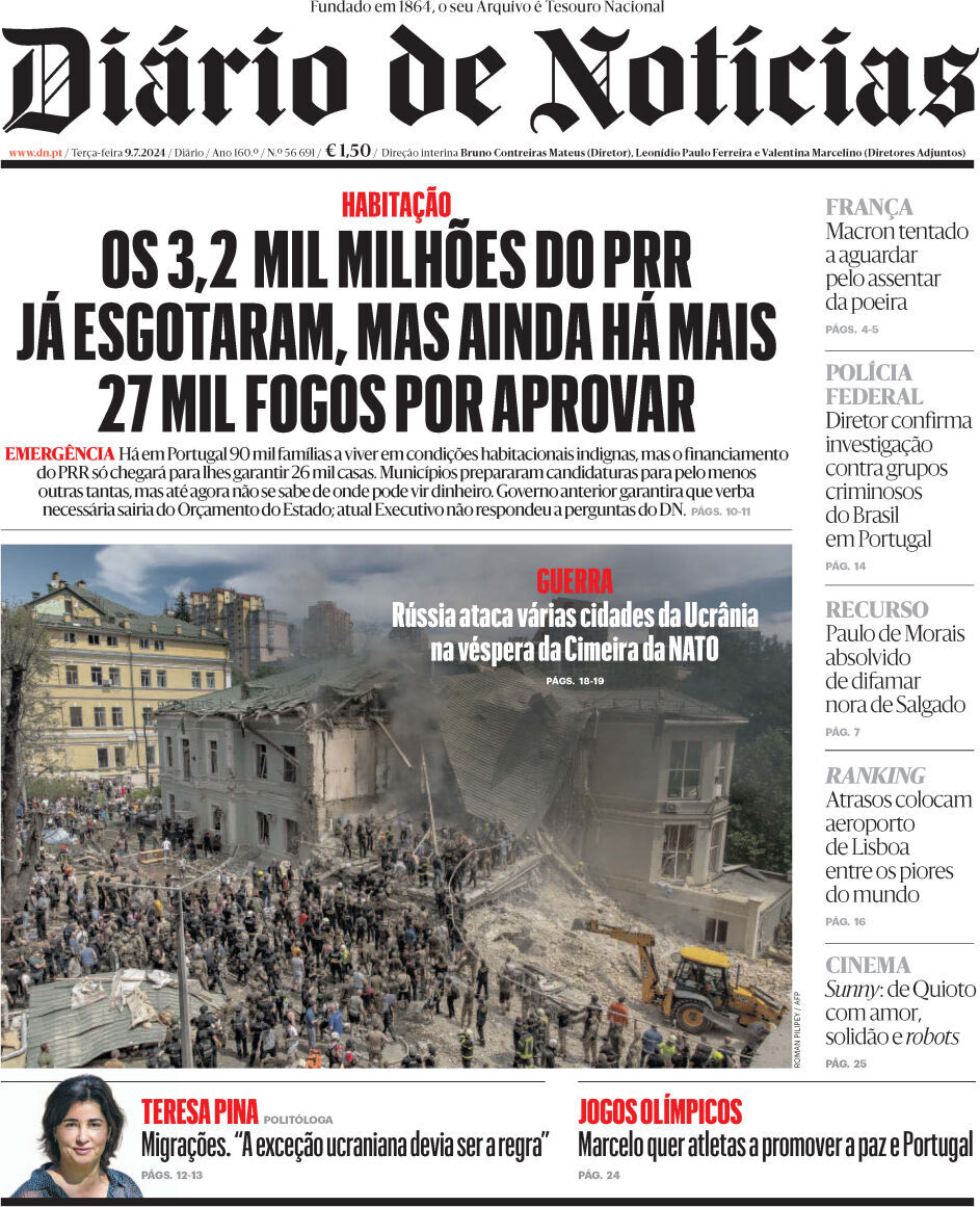 Di&aacute;rio de Not&iacute;cias: Capa da Edi&ccedil;&atilde;o de ter&ccedil;a-feira, 09 de julho 2024