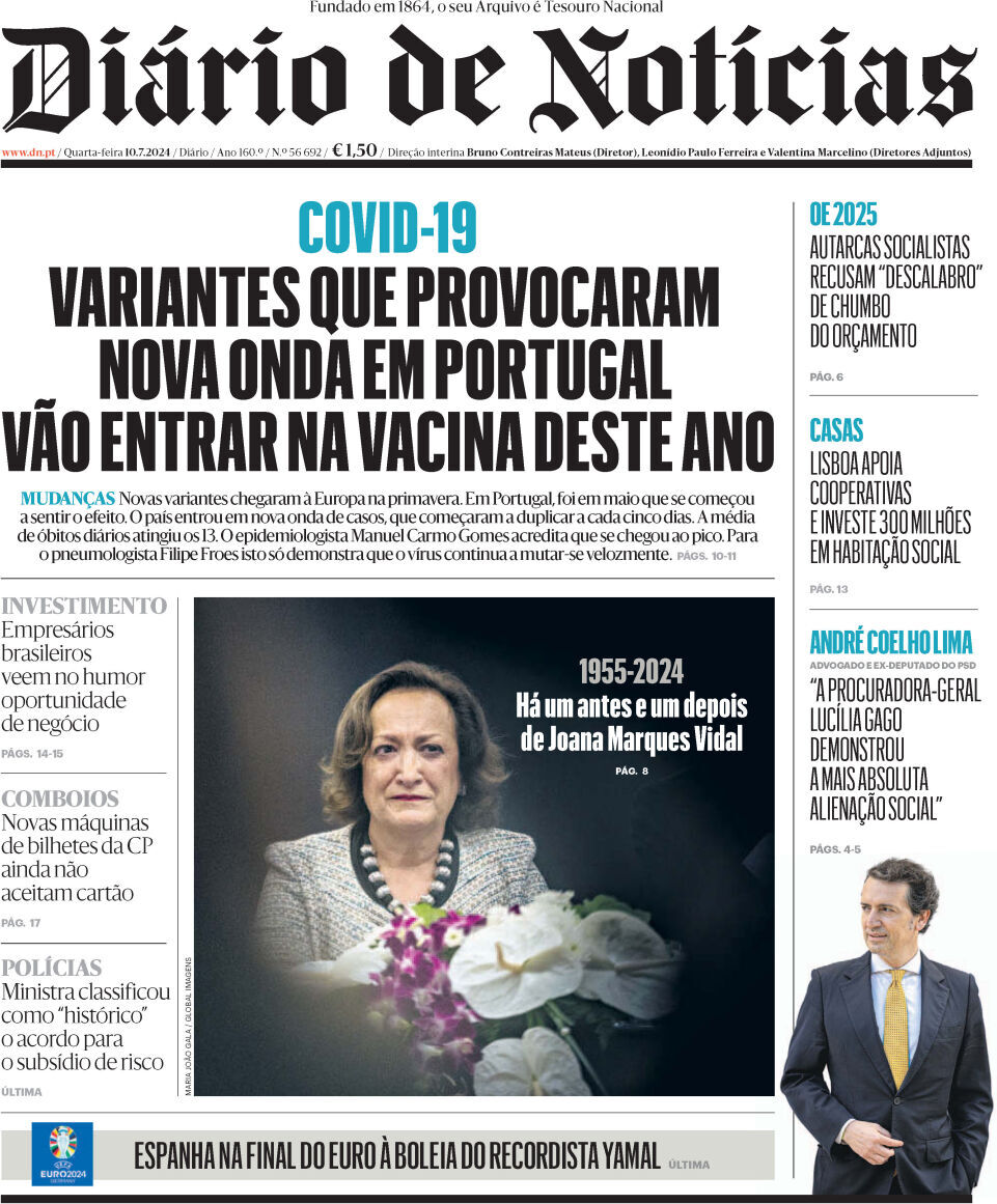 Di&aacute;rio de Not&iacute;cias: Capa da Edi&ccedil;&atilde;o de quarta-feira, 10 de julho 2024