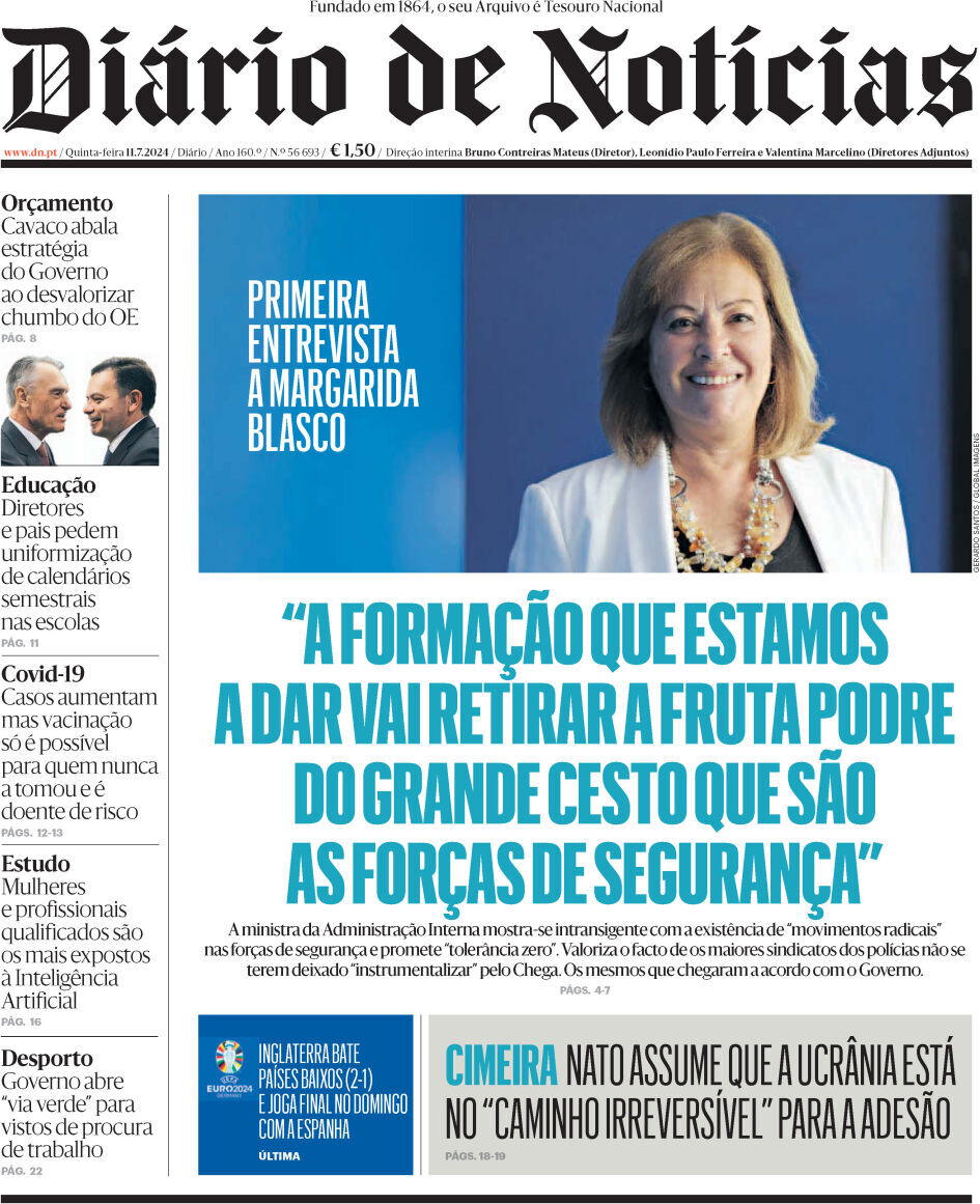 Di&aacute;rio de Not&iacute;cias: Capa da Edi&ccedil;&atilde;o de quinta-feira, 11 de julho 2024