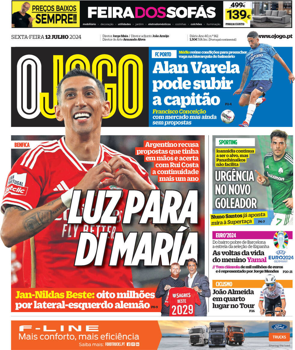 O Jogo: Capa da Edi&ccedil;&atilde;o de sexta-feira, 12 de julho 2024