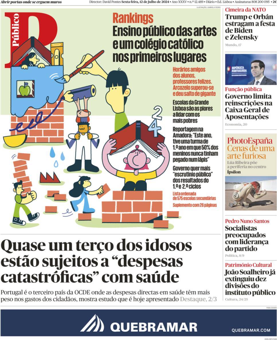 P&uacute;blico: Capa da Edi&ccedil;&atilde;o de sexta-feira, 12 de julho 2024