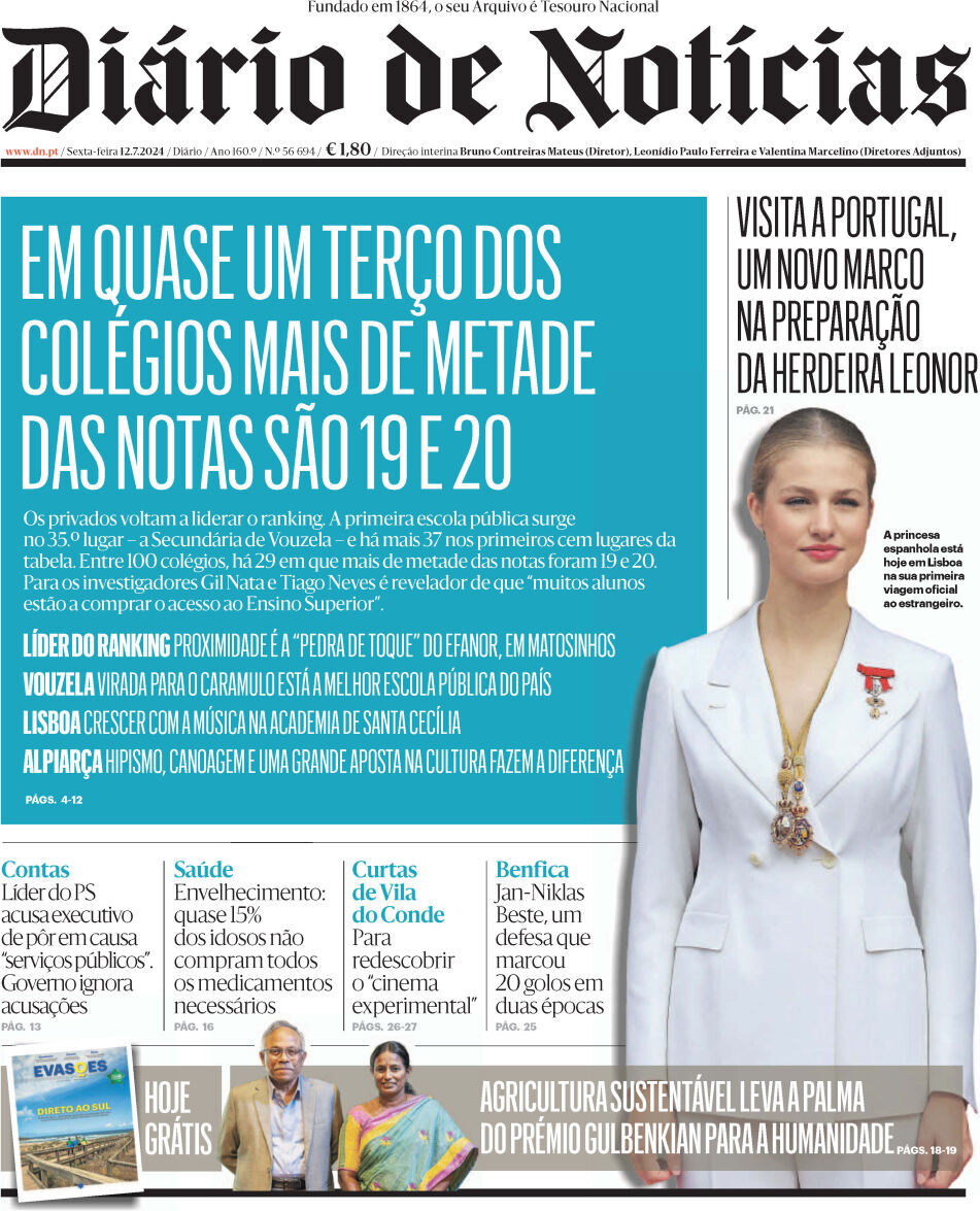 Di&aacute;rio de Not&iacute;cias: Capa da Edi&ccedil;&atilde;o de sexta-feira, 12 de julho 2024