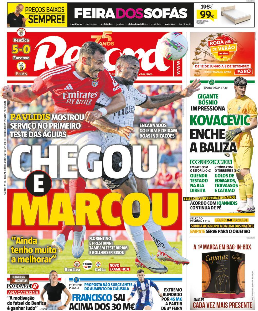 Record: Capa da Edi&ccedil;&atilde;o de s&aacute;bado, 13 de julho 2024