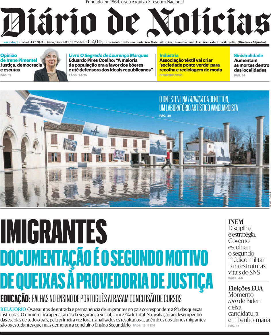 Di&aacute;rio de Not&iacute;cias: Capa da Edi&ccedil;&atilde;o de s&aacute;bado, 13 de julho 2024
