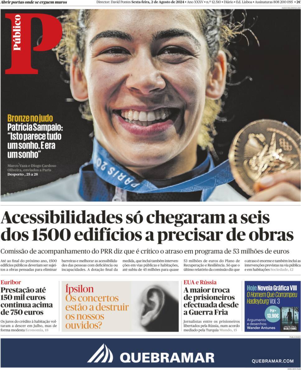 P&uacute;blico: Capa da Edi&ccedil;&atilde;o de sexta-feira, 02 de agosto 2024