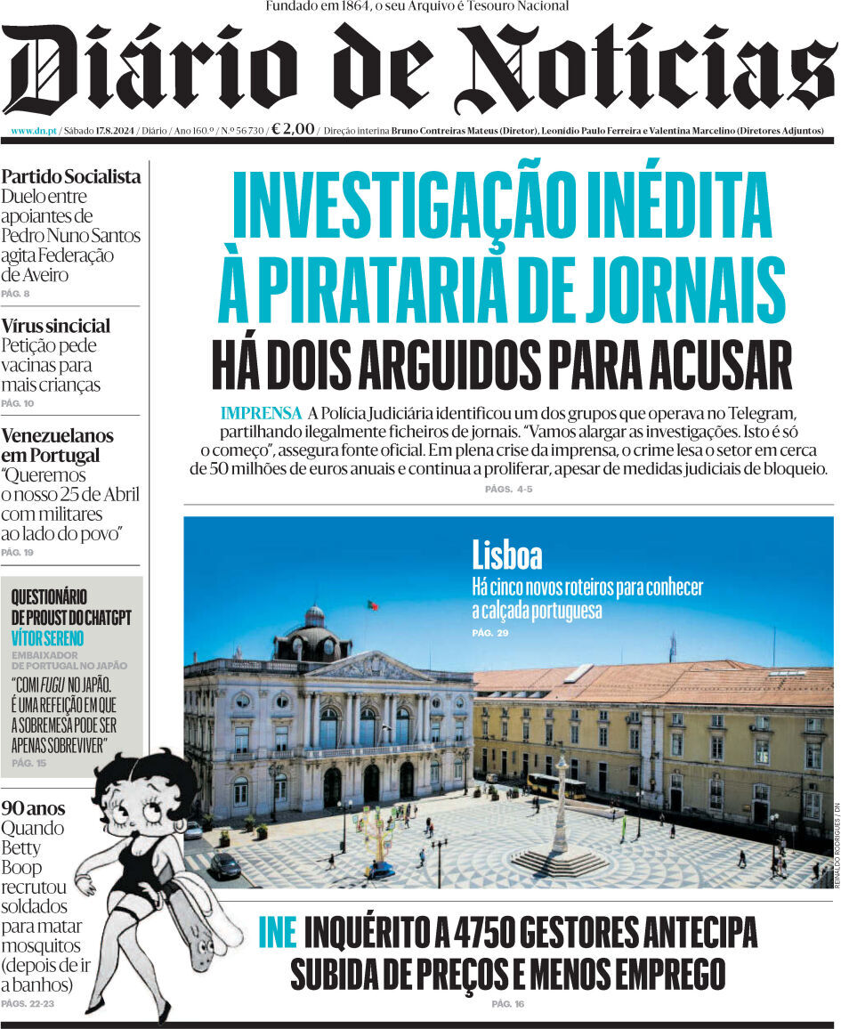 Di&aacute;rio de Not&iacute;cias: Capa da Edi&ccedil;&atilde;o de s&aacute;bado, 17 de agosto 2024