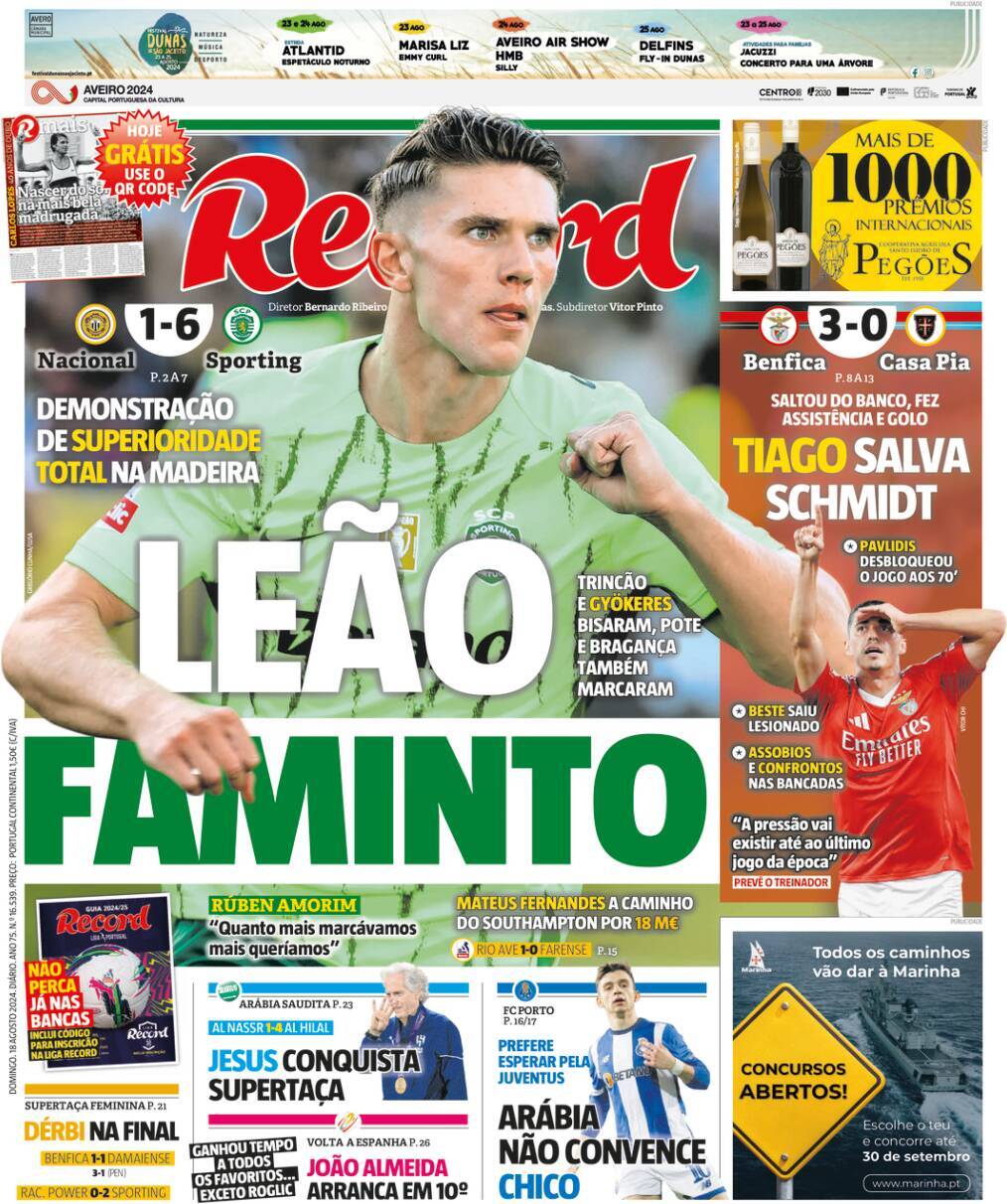 Record: Capa da Edi&ccedil;&atilde;o de domingo, 18 de agosto 2024