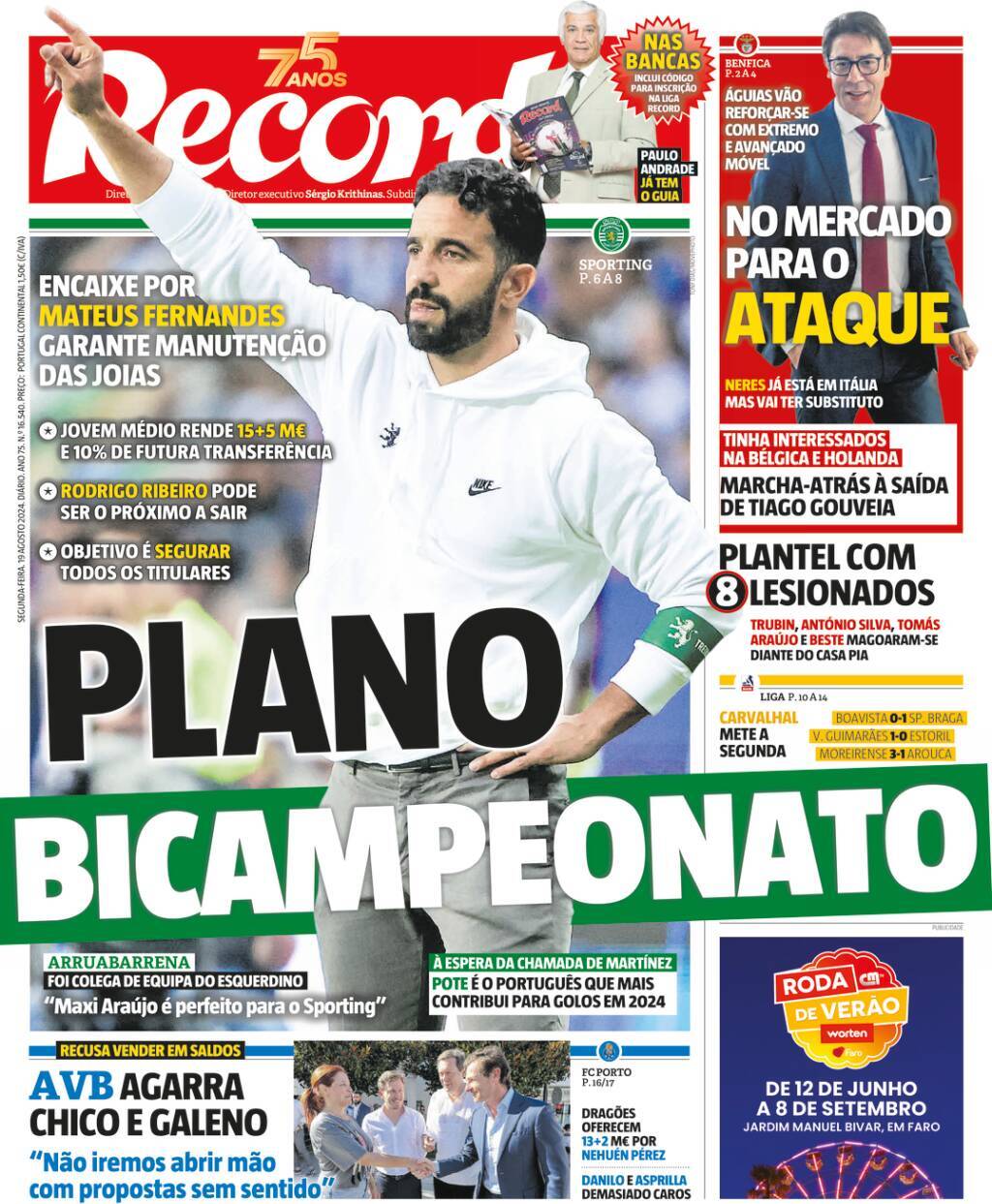 Record: Capa da Edi&ccedil;&atilde;o de segunda-feira, 19 de agosto 2024
