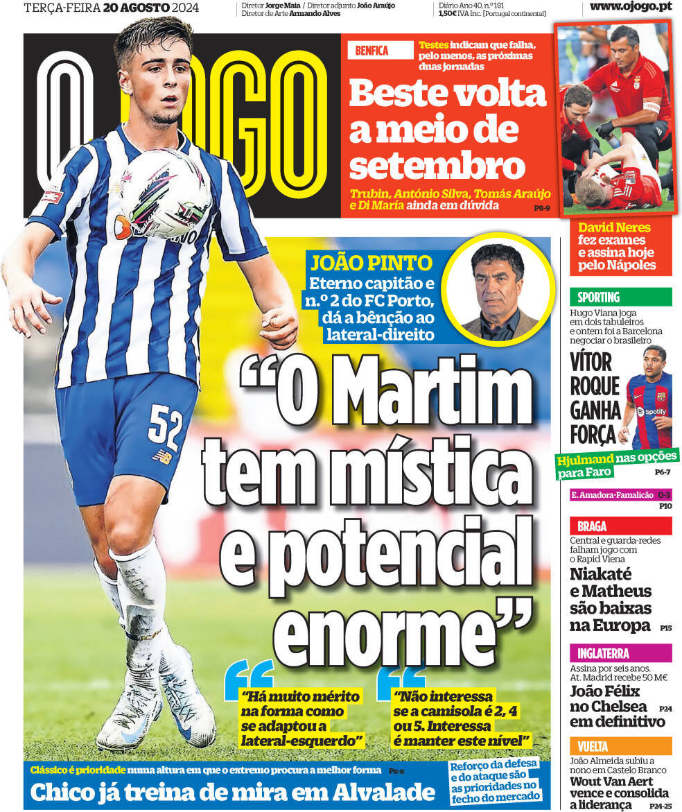 O Jogo: Capa da Edi&ccedil;&atilde;o de ter&ccedil;a-feira, 20 de agosto 2024