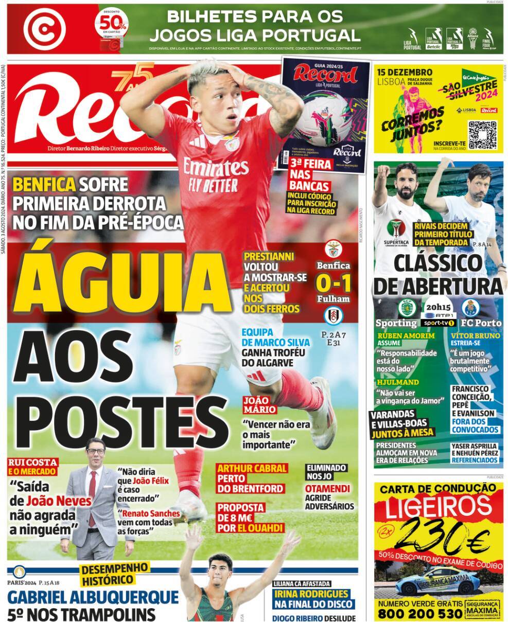 Record: Capa da Edi&ccedil;&atilde;o de s&aacute;bado, 03 de agosto 2024