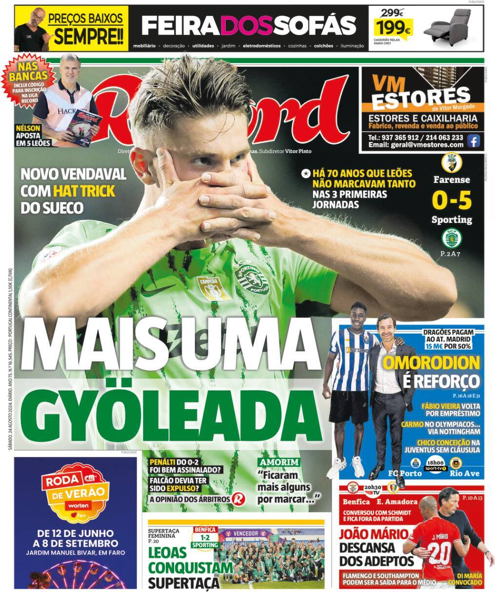Record: Capa da Edi&ccedil;&atilde;o de s&aacute;bado, 24 de agosto 2024