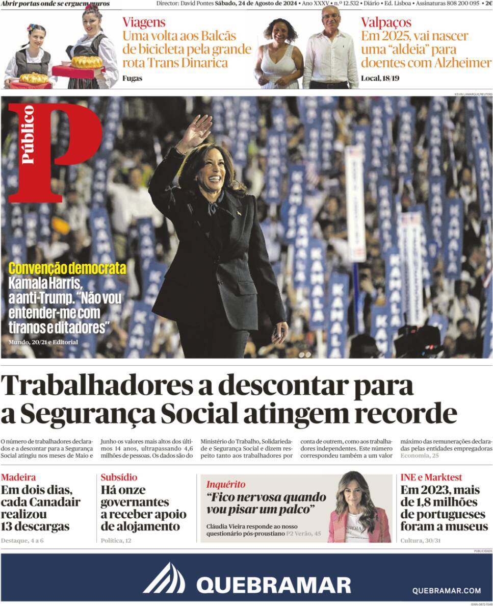 P&uacute;blico: Capa da Edi&ccedil;&atilde;o de s&aacute;bado, 24 de agosto 2024