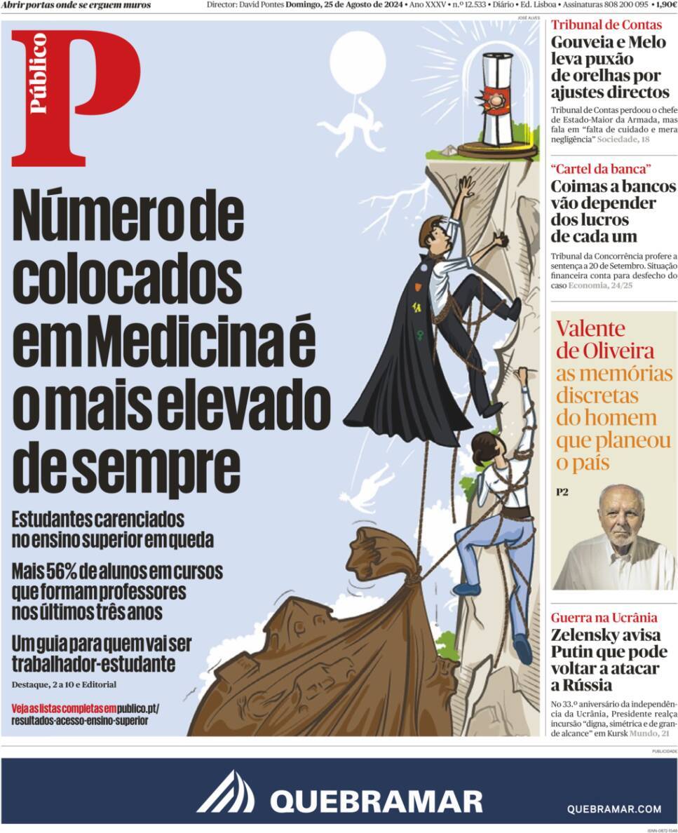 P&uacute;blico: Capa da Edi&ccedil;&atilde;o de domingo, 25 de agosto 2024
