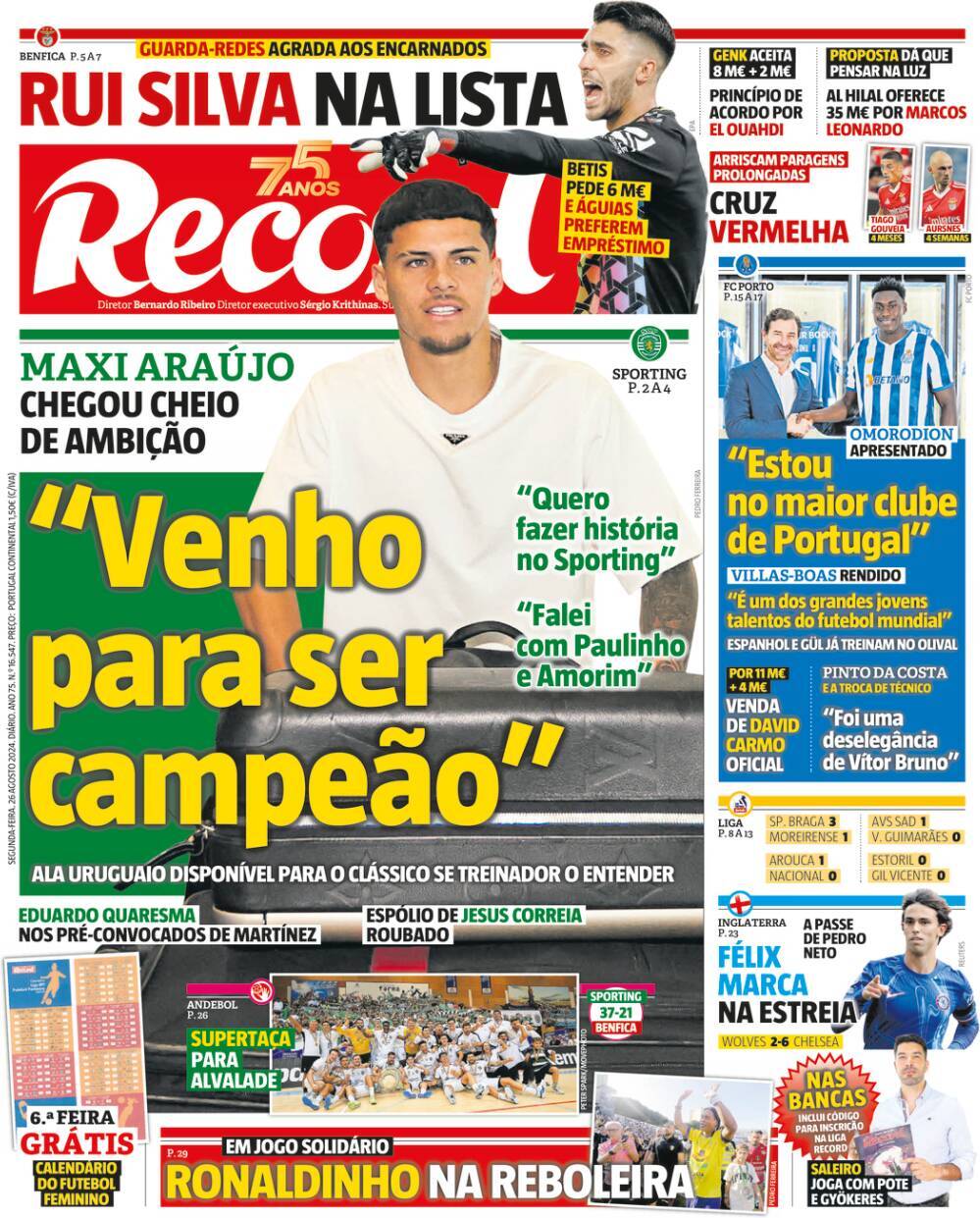 Record: Capa da Edi&ccedil;&atilde;o de segunda-feira, 26 de agosto 2024
