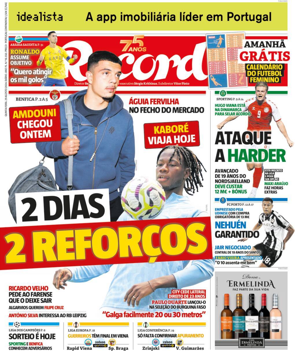 Record: Capa da Edi&ccedil;&atilde;o de quinta-feira, 29 de agosto 2024