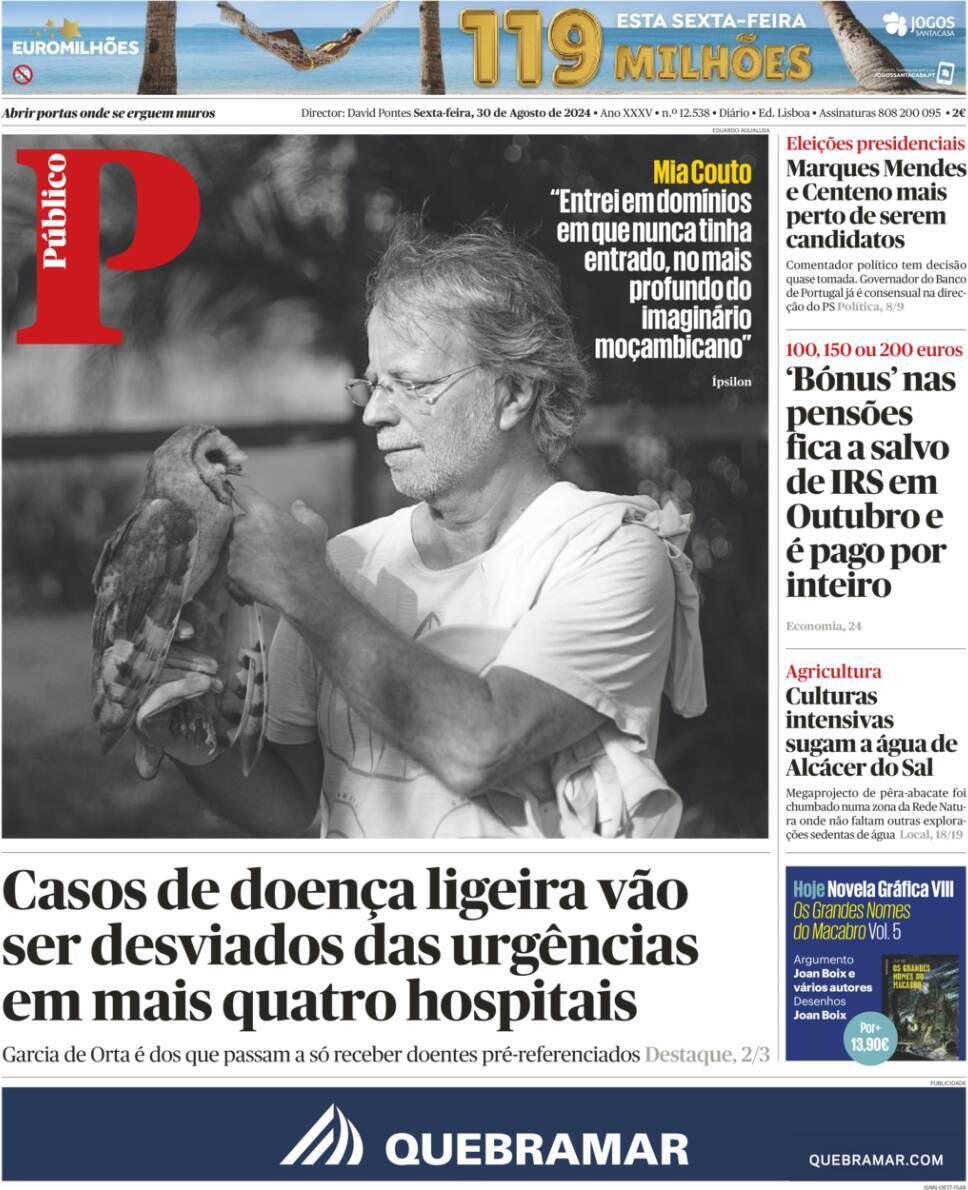 P&uacute;blico: Capa da Edi&ccedil;&atilde;o de sexta-feira, 30 de agosto 2024
