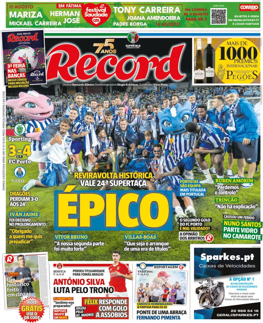 Record: Capa da Edi&ccedil;&atilde;o de domingo, 04 de agosto 2024